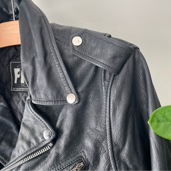 Vintage FMC Genuine 100% Leather Biker Moto Jacket 90s Black Womens Small - Picture 6 of 16